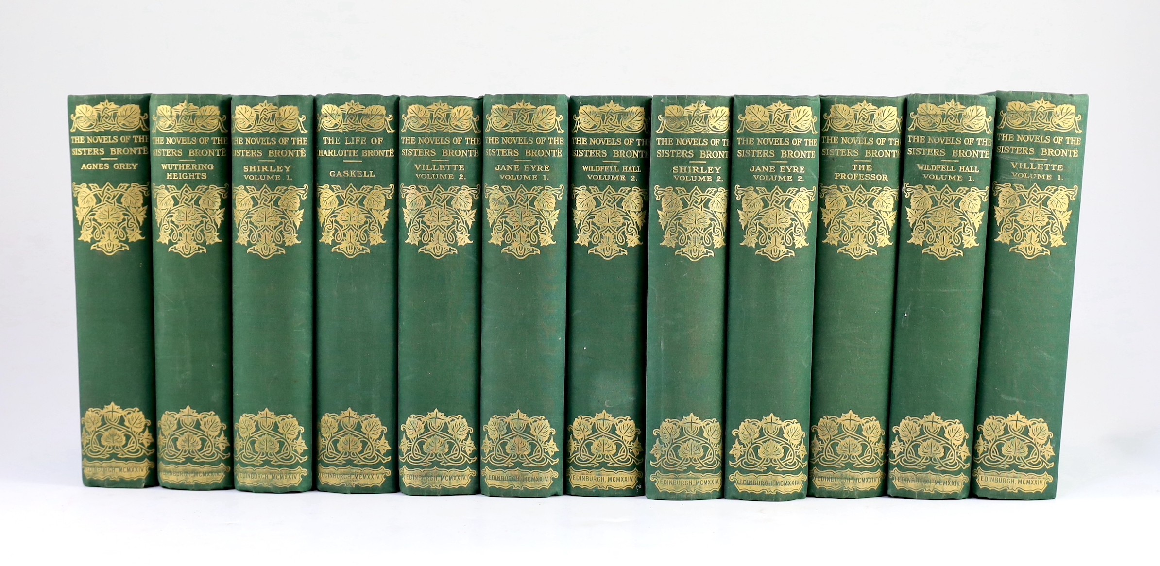 Bronte, Charlotte, Emily and Anne - Works - ‘’Novels of the Bronte Sisters’’, Thornton edition, edited by Temple Scott, 12 vols, 8vo, original green cloth gilt, John Grant, Edinburgh, 1924